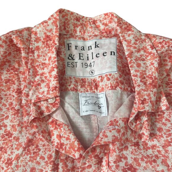 Frank & Eileen Finbar Classic Linen Button Front Shirt Peach Floral - Picture 4 of 10